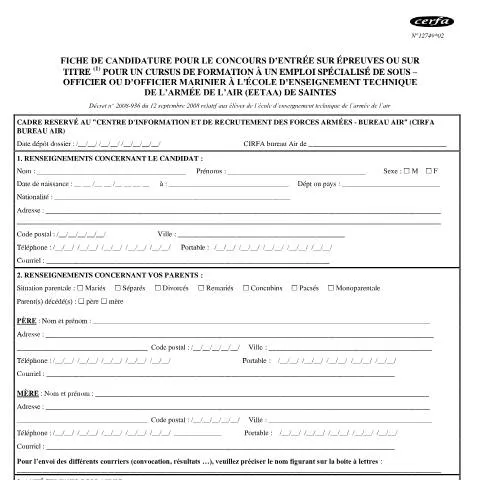 Aperçu du document Formation spécialisée sous-officier à l'École de l'Air de Saintes — Emploi & travail (CERFA n°12749*02)