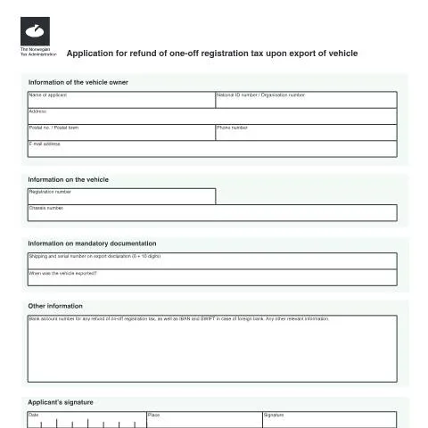 Document preview: Slik får du refusjon av engangsregistreringsavgift ved eksport — Skatt & avgifter