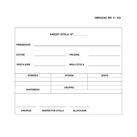 Document preview: Uloga obrasca KREDIT STOLA u administrativnim postupcima — Administrativne procedure (CERFA n°KS)