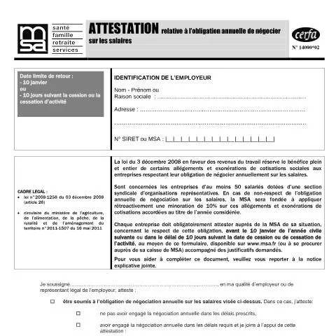 Aperçu du document Négociation salariale agricole : comprendre vos obligations légales — Emploi & travail (CERFA n°14090*02)