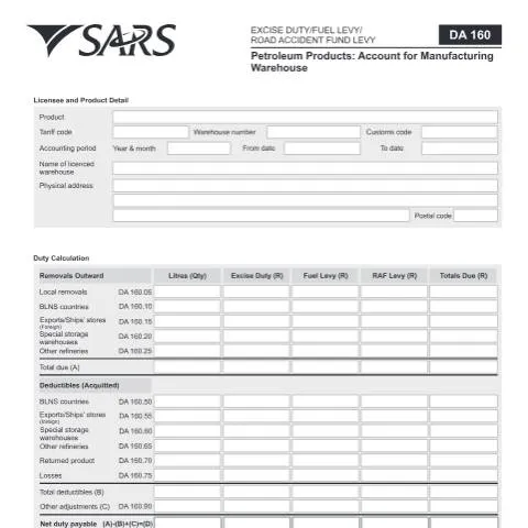 Document preview: Understanding the DA 160 Form for Manufacturing Warehouses — Government & admin (CERFA n°DA 160)