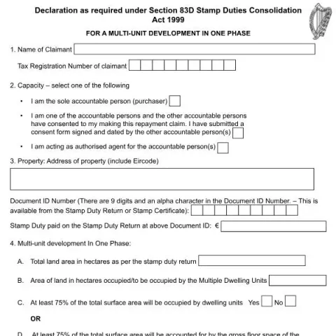 Document preview: Declaration for Multi-Unit Developments under Section 83D Stamp — Taxes (S83D)