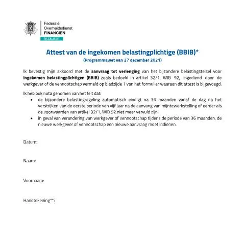 Aperçu du document Comprendre la prolongation du régime fiscal BBIB en Belgique — Démarches administratives (CERFA n°122-attest-verlenging-ingekomen-belastingplichtige-bbib)