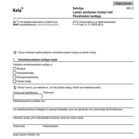 Document preview: Yksityisen hoidon tuen merkitys perheille — Tuet & sosiaalietuudet (CERFA n°Kela WH 2)