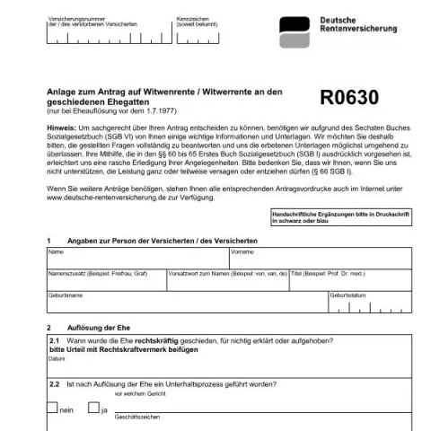 Dokumentvorschau: Verstehen des Formulars R0630 für Witwen- und Witwerrente — Rente & Pension (R0630)