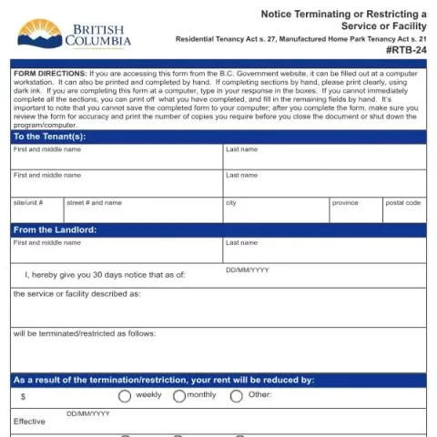 Document preview: Understanding the RTB-24 Notice for Service or Facility Changes — Housing (RTB-24)