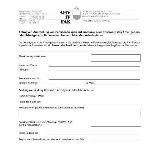 Dokumentvorschau: Wichtige Informationen zum Formular AHV-IV-FAK-FORM-4-05 für — Behörden & Verwaltung (CERFA n°AHV-IV-FAK-FORM-4-05--Kontoverbindung_fuer_Arbeitgeber_fuer_seine_im_Ausland_lebenden_Arbeitnehmer)