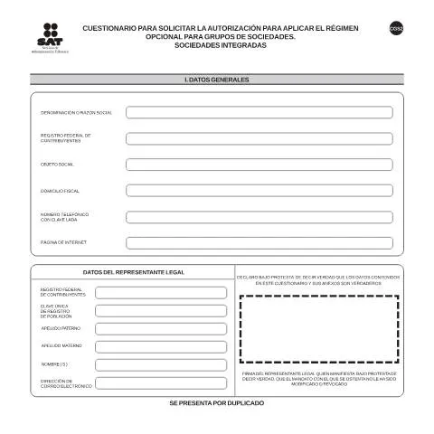 Vista previa del documento Cuestionario para el Régimen Opcional de Grupos de Sociedades — Impuestos (CERFA n°CGS2)