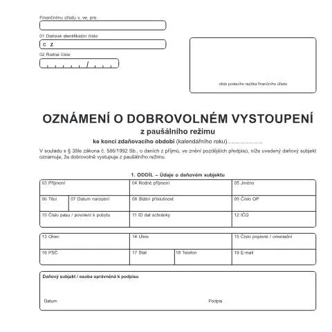Document preview: Jak správně vyplnit Oznámení o vystoupení z paušálního režimu — Daně a fiskální záležitosti (CERFA n°25 5257)