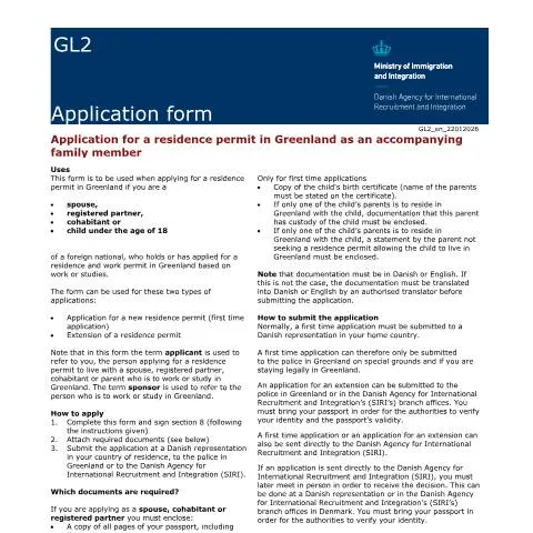 Document preview: GL2: Din vej til opholdstilladelse i Grønland — Immigration & visa (CERFA n°GL2)