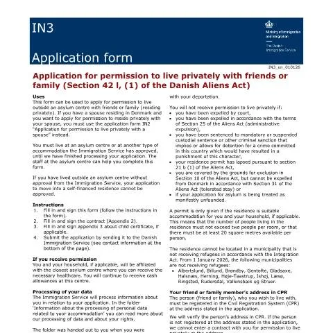 Document preview: Guide til IN3: Bo privat med venner eller familie i Danmark — Immigration & visa (CERFA n°IN3)