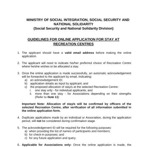 Document preview: Essential Guidelines for Booking Recreation Centres in Mauritius — Government & admin (GUIDELINES-FOR-ONLINE-APPLICATION-FOR-STAY-AT-RECREATION-CENTRES-22.08.25)
