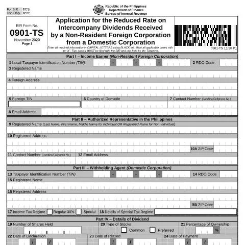 Document preview: Understanding BIR Form No. 0901-TS for Non-Residents — Taxes (CERFA n°0901-TS)