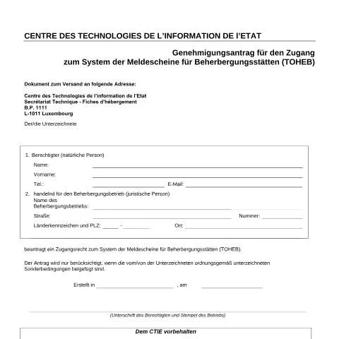 Aperçu du document Formulaire TOHEB : Accédez au système de gestion Horeca — Démarches administratives (CERFA n°acces-systeme-toheb)