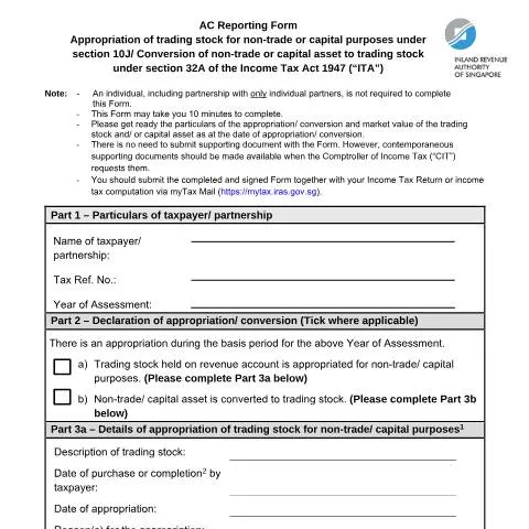 Document preview: IRAS AC Reporting Form for Stock Appropriation and Conversion in — Government & admin (CERFA n°AC-REPORTING-FORM)