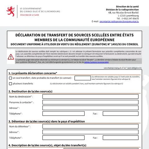 Aperçu du document Transfert sécurisé de sources scellées en Europe — Douane & import-export (CERFA n°decla-transfert-sources-scellees-ce)