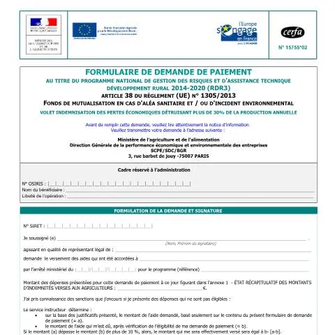 Aperçu du document Comment obtenir le paiement de votre aide agricole 15755*02 — Démarches administratives (CERFA n°15755*02)