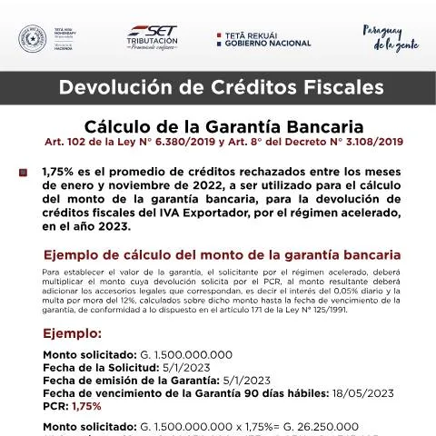 Vista previa del documento Procedimiento para calcular la garantía bancaria en devolución de — Impuestos