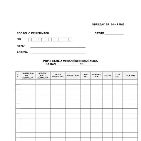 Document preview: Uloga obrasca PSMB u administraciji igara na sreću — Administrativne procedure (CERFA n°PSMB)