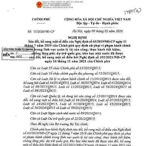 Document preview: Tác động của Nghị định 55/2026/NĐ-CP đến quản lý tài sản công — Thủ tục hành chính (CERFA n°55/2026/NĐ-CP)