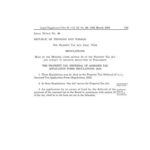 Document preview: Navigating the Property Tax Deferral in Trinidad and Tobago — Taxes (CERFA n°Property Tax Deferral)