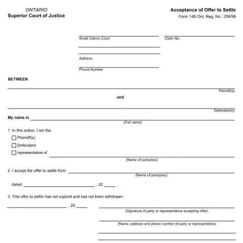 Document preview: Understanding the Ontario Settlement Acceptance Form RSCC-14B-E — Legal & justice (RSCC-14B-E)