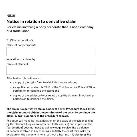 Document preview: Understanding the N536 Notice for Derivative Claims — Legal & justice