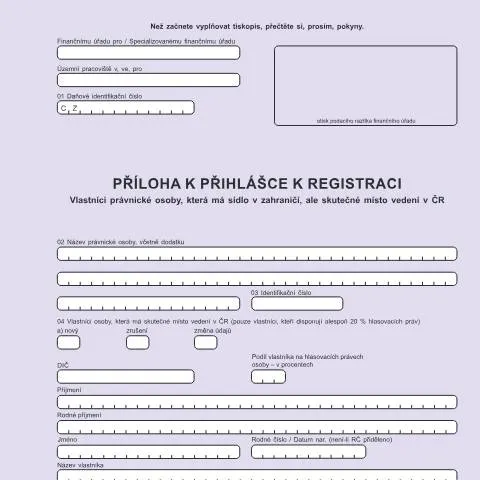 Document preview: Klíčové informace o Příloze k Přihlášce k registraci pro zahraniční — Daně a fiskální záležitosti (CERFA n°25 5128)