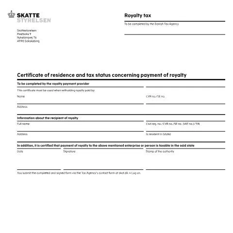 Document preview: Forståelse af royaltyskatteattesten i Danmark — Skatter & skat (CERFA n°06.015)