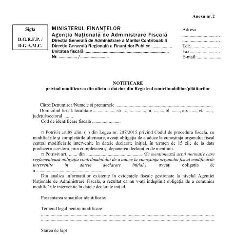 Document preview: Modificarea din oficiu a datelor fiscale - OPANAF 3792/2024 — Impozite & fiscalitate (CERFA n°A2_OPANAF_3792_2024)