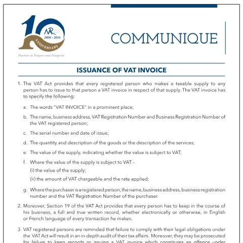Document preview: Navigating VAT Invoice Requirements in Mauritius — Taxes (CERFA n°IssuanceofVATInvoice)