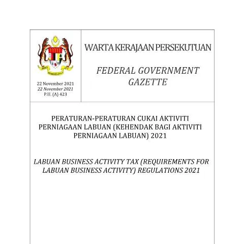 Document preview: Memahami P.U. (A) 423/2021 bagi Entiti Labuan — Proses pentadbiran