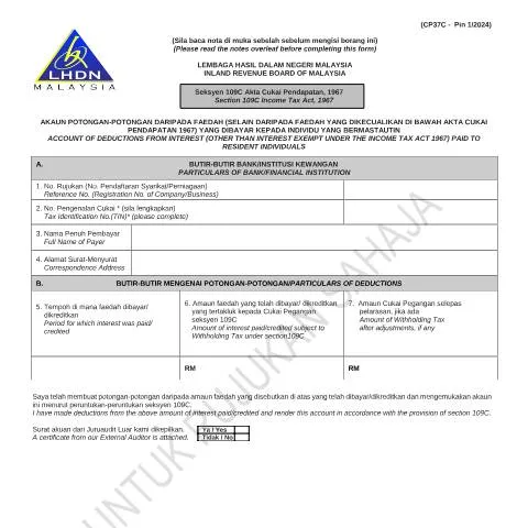 Document preview: Pentingnya Borang CP37C dalam Cukai Pegangan di Malaysia — Cukai & percukaian (CERFA n°CP37C)