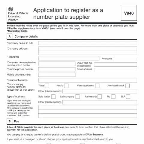 Document preview: How to Register as an Authorised Number Plate Supplier Using Form V940 — Vehicle & driving