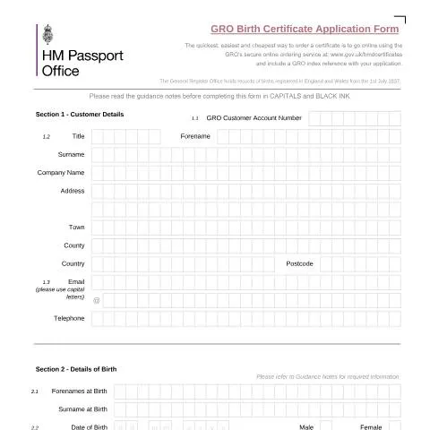 Document preview: How to Apply for Your UK Birth Certificate Through GRO — Civil status & identity