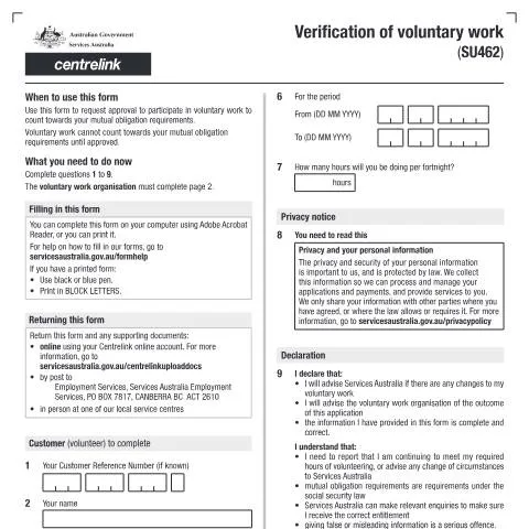 Document preview: Understanding the SU462 Form for Voluntary Work Recognition — Work & employment (CERFA n°SU462)
