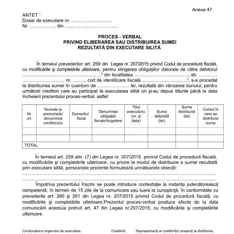 Document preview: Proces-verbal OPANAF 63/2017: Esența Executării Silite — Formalități administrative (CERFA n°A47_OPANAF_63_2017)