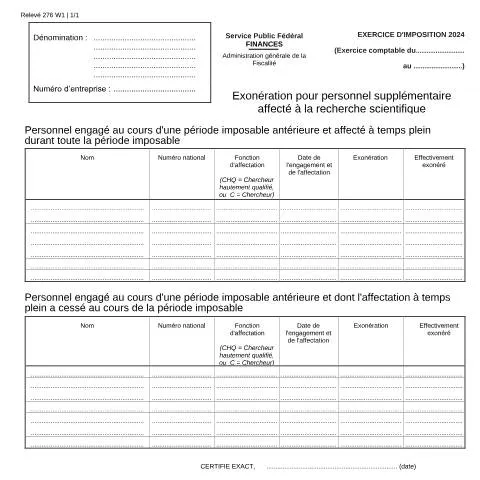Aperçu du document Exonération pour le personnel de recherche en Belgique — Impôts & fiscalité (CERFA n°121-276-w1)