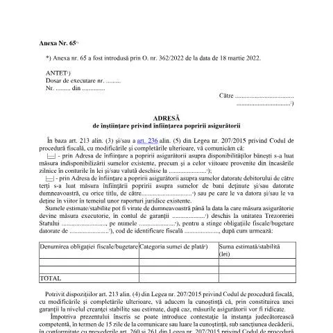 Document preview: Detalii despre poprirea asigurătorie - OPANAF 63/2017 — Impozite & fiscalitate (CERFA n°A65_OPANAF_63_2017)