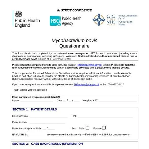 Document preview: Understanding the M. bovis Enhanced Surveillance Questionnaire — Health