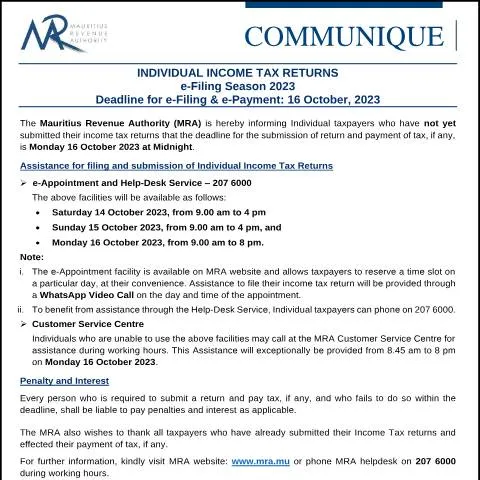 Document preview: Understanding the e-Filing Deadline: 16 October 2023 — Taxes (CERFA n°PressReleaseFiling111023)