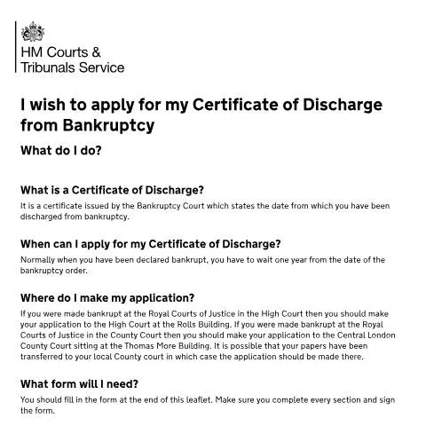 Document preview: Certificate of Discharge from Bankruptcy: Official Proof Guide — Legal & justice