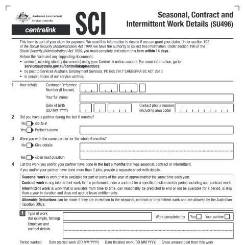 Document preview: Understanding Seasonal, Contract, and Intermittent Work for Services — Work & employment (CERFA n°SU496)