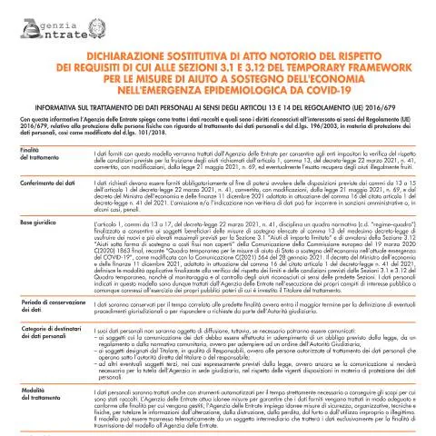 Anteprima documento Modulo Dichiarazione Requisiti Quadro Temporaneo Aiuti di Stato — Tasse e fisco