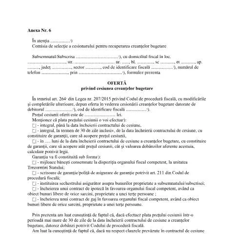 Document preview: Cesiunea creanțelor bugetare: Ofertă OPANAF 1940/2023 — Formalități administrative (CERFA n°A6_OPANAF_1940_2023)