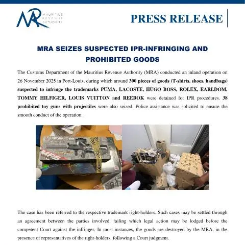 Document preview: MRA's Recent Action Against Intellectual Property Violations — Government & admin (PressRelease081225)