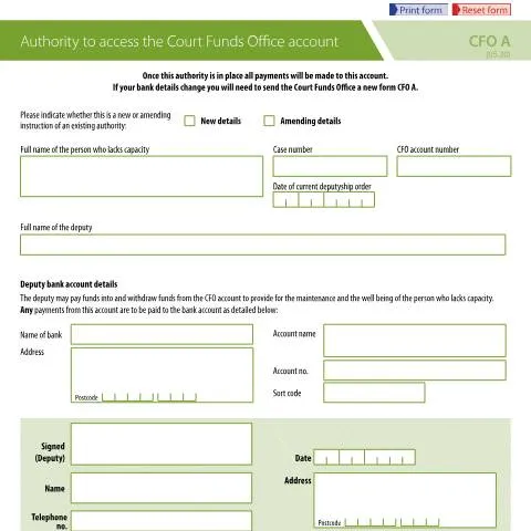 Document preview: CFO A Form: Deputy Authorization for Court Fund Access — Government & admin