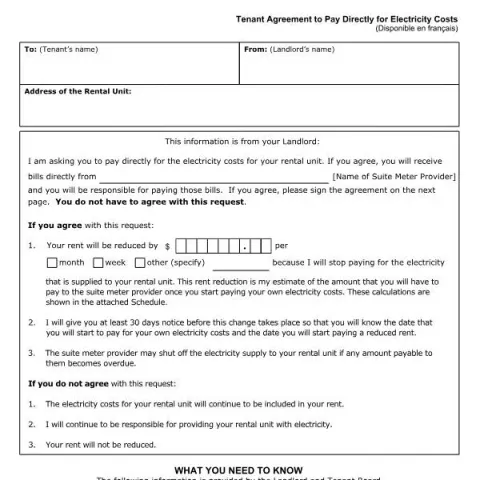 Document preview: Understanding the Tenant Agreement to Pay Directly for Electricity (English / French) — Housing