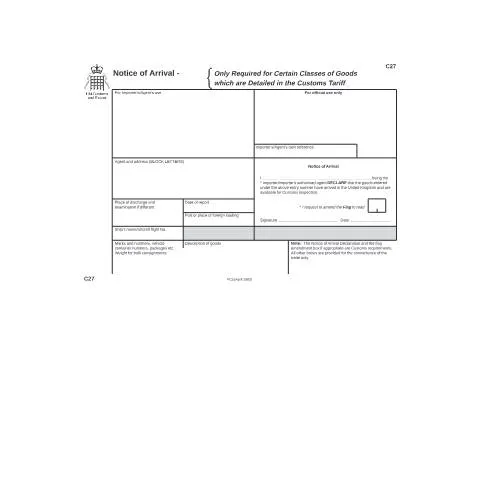 Document preview: Understanding the C27 Notice of Arrival in UK Trade — Customs & trade