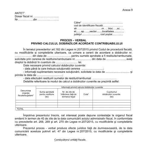 Document preview: Importanța Procesului-verbal privind dobânzile contribuabilului — Impozite & fiscalitate (CERFA n°A9_OPANAF_63_2017)
